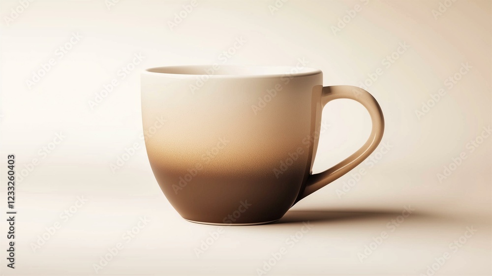 Photorealistic image of a gradient coffee cup design, shifting from deep brown at the base to creamy beige at the rim
Photorealistic image of a gradient coffee cup design, shifting from deep brown at the base to creamy beige at the rim