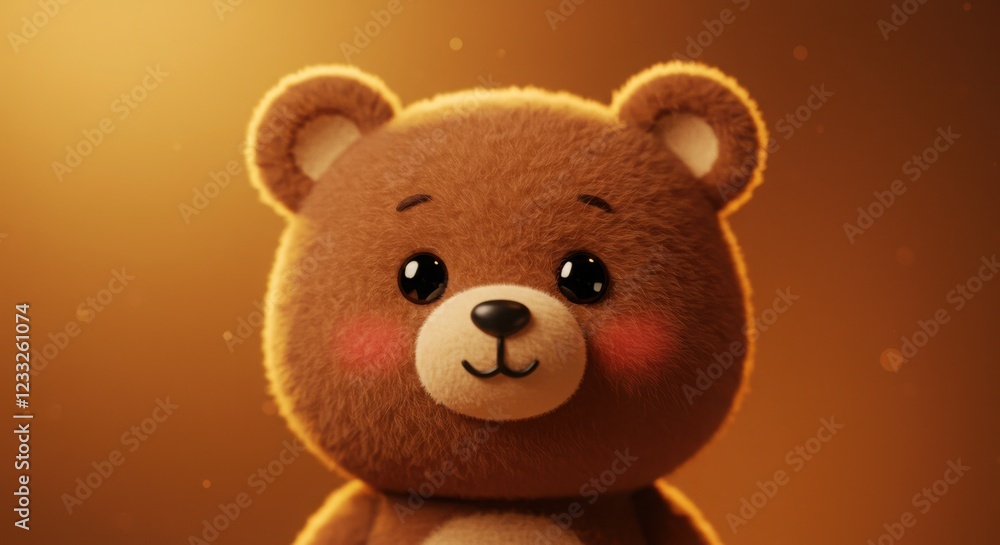 A cute brown teddy bear portrait in warm lighting with visible fur texture, Generative AI A cute brown teddy bear portrait in warm lighting with visible fur texture, Generative AI