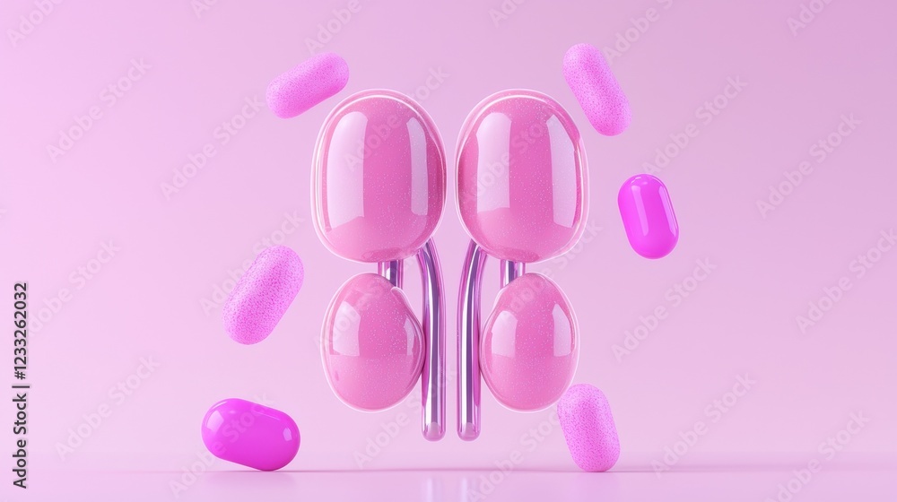Vibrant pink capsules and pills on display. Vibrant pink capsules and pills on display.