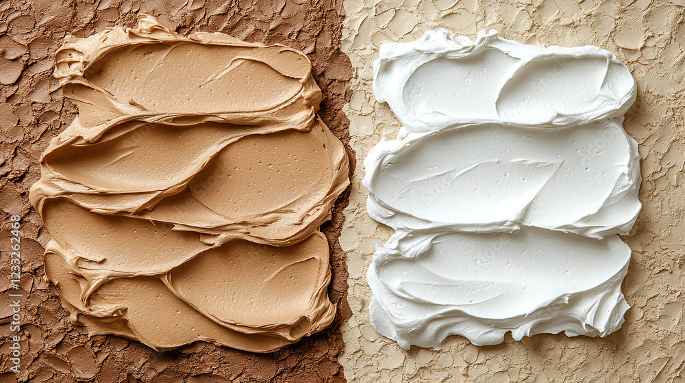 Cosmetic cream texture in brown and white tones on a rustic background. Generated with AI. Cosmetic cream texture in brown and white tones on a rustic background. Generated with AI.
