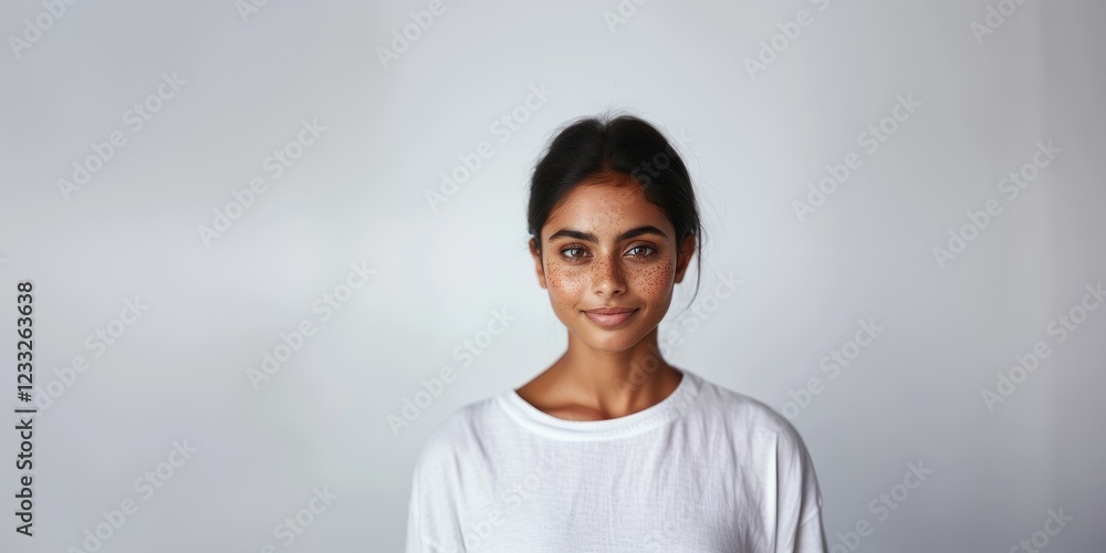 A woman with a white shirt and black hair A woman with a white shirt and black hair