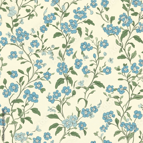Delicate Floral Pattern with Light Blue Flowers