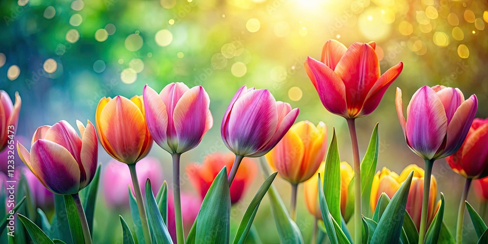 Vibrant Tulips in Spring – Buds Against a Soft Green Bokeh Background for Floral Photography Vibrant Tulips in Spring – Buds Against a Soft Green Bokeh Background for Floral Photography