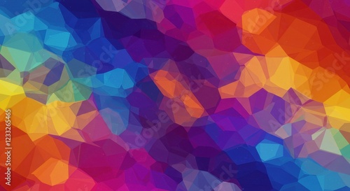 Abstract Rainbow Mosaic: A vibrant and colorful mosaic pattern composed of geometric shapes, creating a dynamic and eye-catching background texture for design projects.  