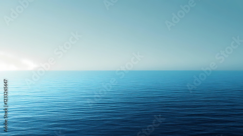 A minimalist background featuring a gradient of blue shades, evoking a calm ocean or sky. Ocean Horizon. Illustration