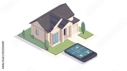 Wallpaper Mural Isometric smart home with IoT technology A smartphone used for wireless control of household appliances through the internet Protection of home infrastructure via IoT design Torontodigital.ca
