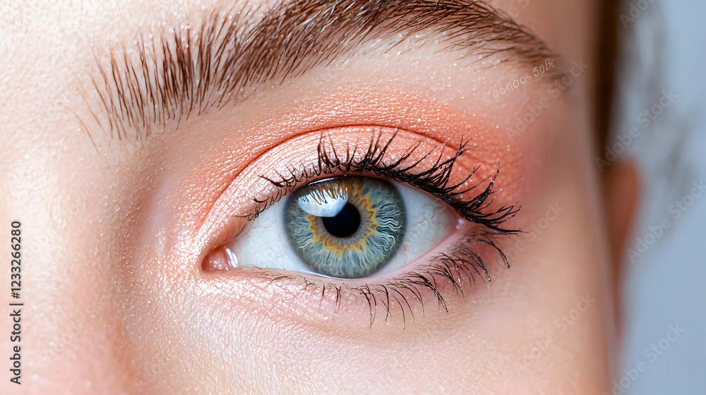 Obraz premium Close-up eye makeup, peach tones, beauty shot