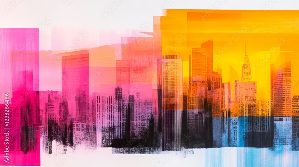 Vibrant abstract city skyline with layered color showcasing urban life and modern architecture Vibrant abstract city skyline with layered color showcasing urban life and modern architecture