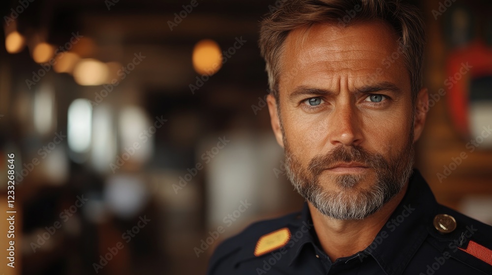 Close-up Portrait of a Middle-Aged Man with a Beard in a Dark Shirt, intense gaze Close-up Portrait of a Middle-Aged Man with a Beard in a Dark Shirt, intense gaze