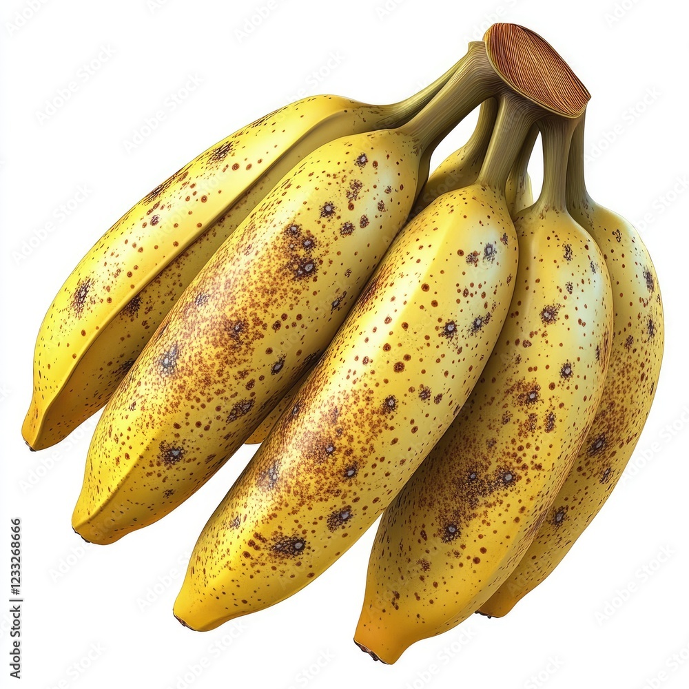 Fresh and Ripe Bananas with Brown Spots on Isolated White Background Fresh and Ripe Bananas with Brown Spots on Isolated White Background