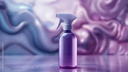 A studio shot of a purple spray bottle against an abstract background. Perfect for product presentations.
