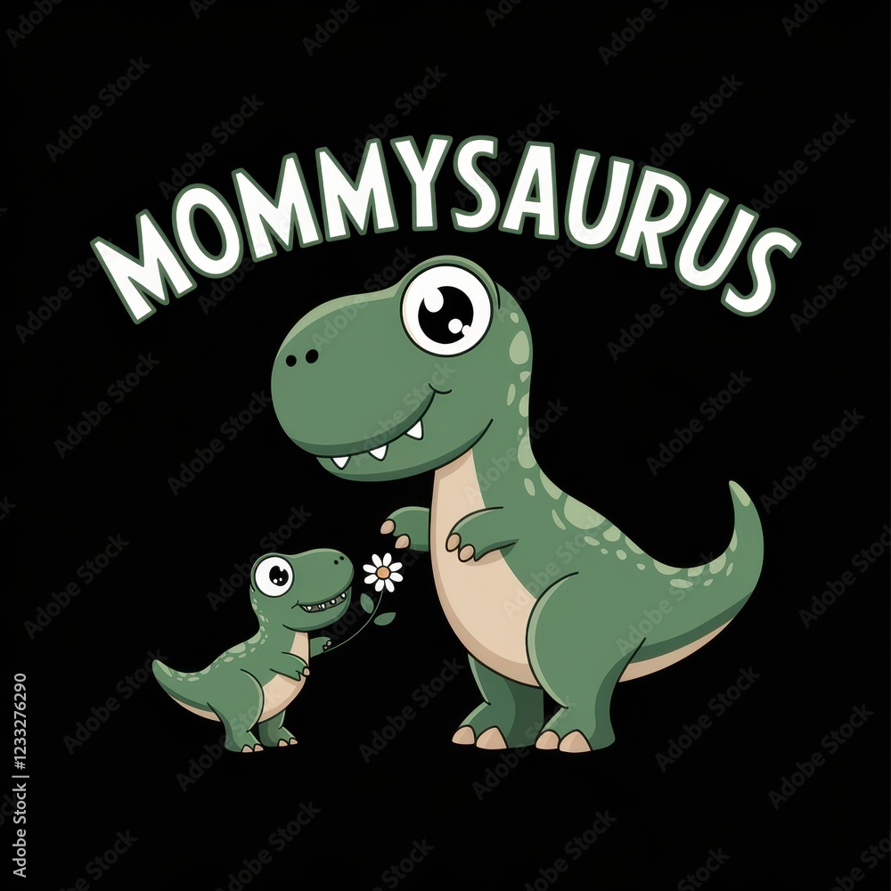 MommySaurus with a cute dinosaur and its baby holding a flower MommySaurus with a cute dinosaur and its baby holding a flower