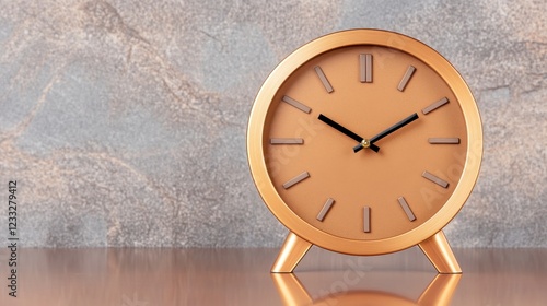 Wallpaper Mural Elegant Round Orange Clock on Wooden Surface with Gray Background Torontodigital.ca