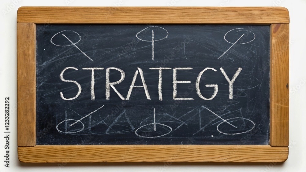 Obraz premium Conceptual Strategy Illustration on Chalkboard for Business and Planning Topics
