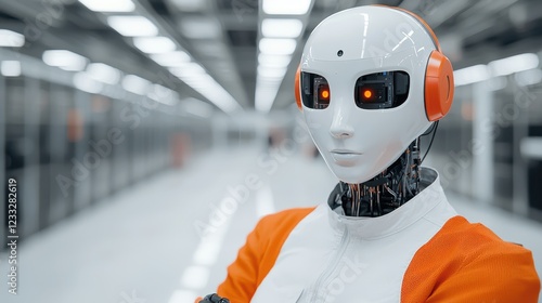 Wallpaper Mural Futuristic Robot with Headphones in a Modern Technology Space Torontodigital.ca