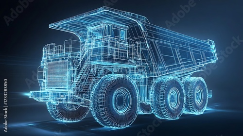 Fototapeta Naklejka Na Ścianę i Meble -  Digital Wireframe of a Heavy-Duty Mining Dump Truck