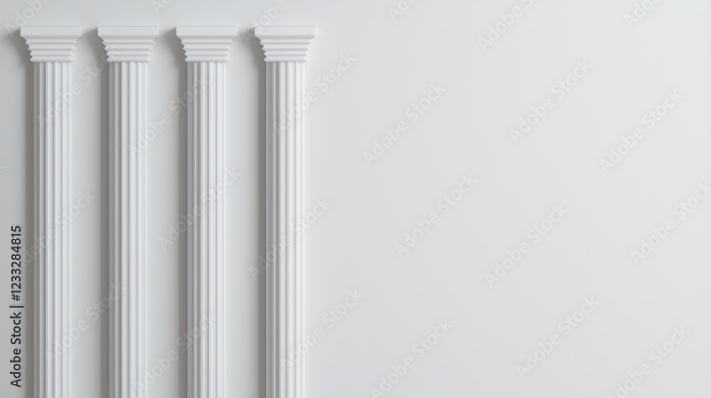 Elegant White Classical Columns Against Minimalist Wall Background Elegant White Classical Columns Against Minimalist Wall Background