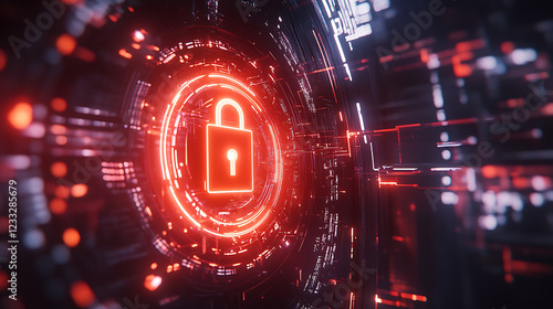 A glowing padlock icon in a futuristic digital interface, symbolizing secure connections (2) photo