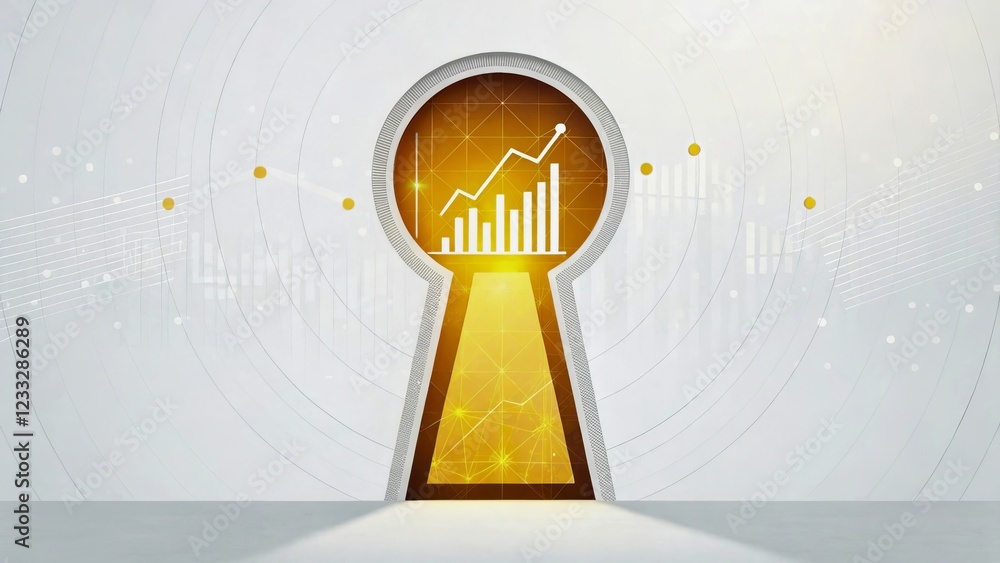 Fototapeta premium Keyhole Illustration with Business Graph and Data Visualization Concept for Success