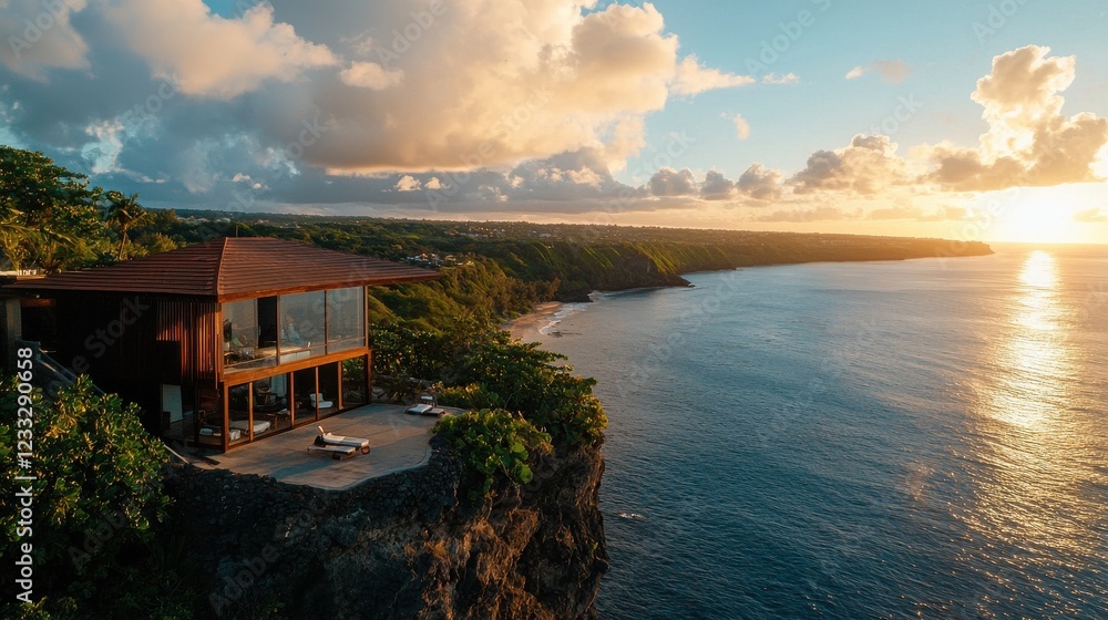 Fototapeta premium A yoga retreat on a serene cliff overlooking the ocean