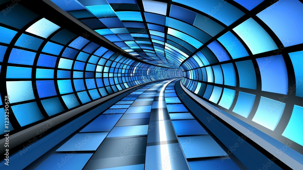 Obraz premium Abstract Blue Tunnel Design with Dynamic Light and Pattern Effects