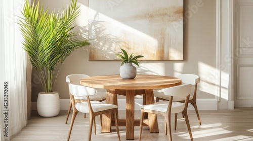 Wallpaper Mural Modern Dining Room with Wooden Table and White Chairs Torontodigital.ca