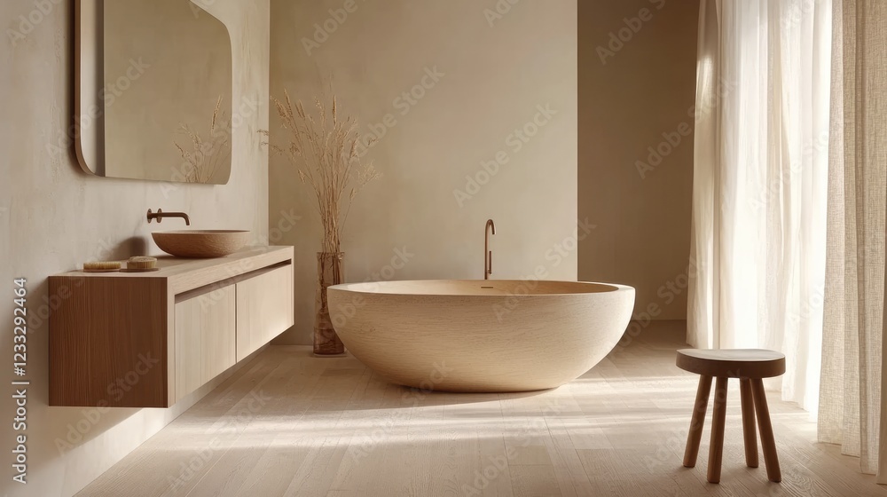 Modern Wooden Bathroom with Bathtub and Vanity Modern Wooden Bathroom with Bathtub and Vanity