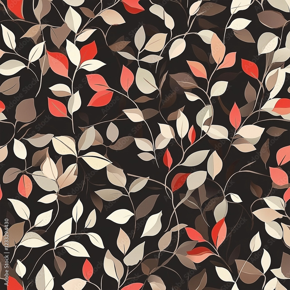 Elegant Floral Leaf Seamless Pattern with Star Motifs on a Dark Background for textile and design Elegant Floral Leaf Seamless Pattern with Star Motifs on a Dark Background for textile and design