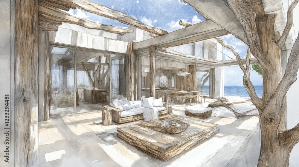 Architectural Rendering Modern Coastal Villa with Ocean View Architectural Rendering Modern Coastal Villa with Ocean View