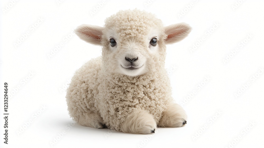 Fluffy Lamb Sitting On White Background Looking Directly At Camera In A Studio Setting Fluffy Lamb Sitting On White Background Looking Directly At Camera In A Studio Setting