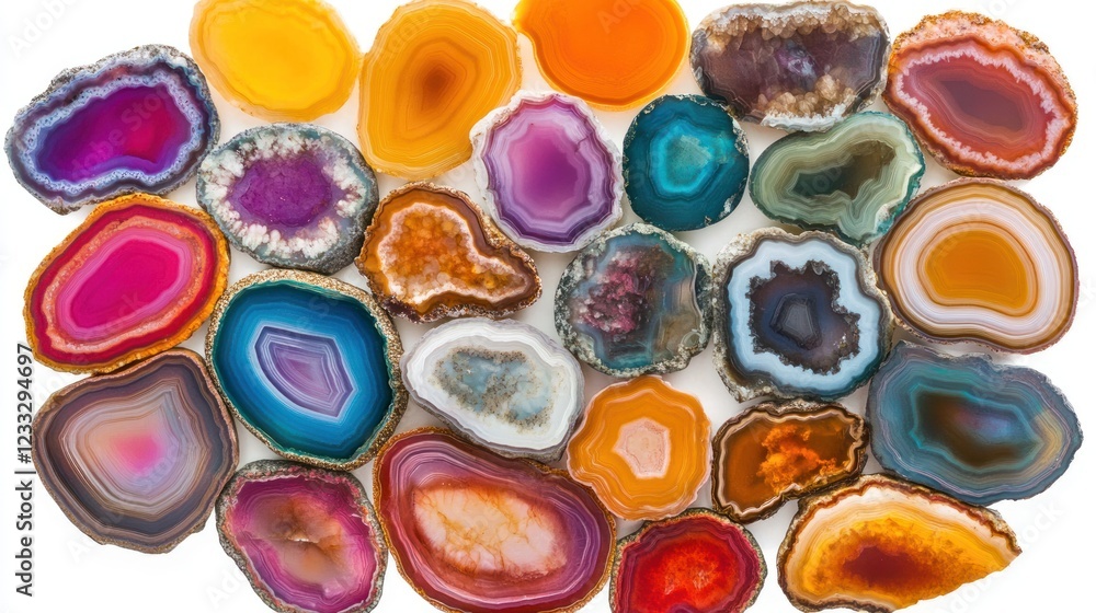 A vibrant collection of polished agate stones in various colors. A vibrant collection of polished agate stones in various colors.