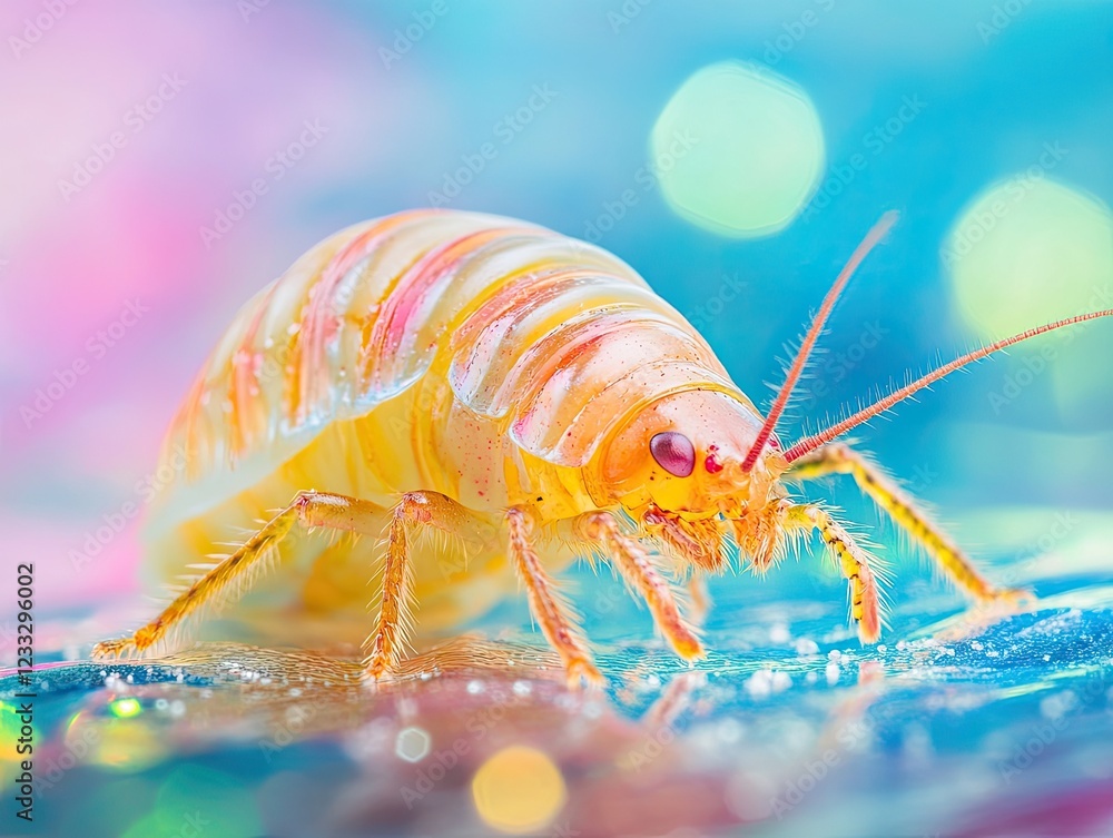 Close up of colorful isopods with shiny surface and a vibrant background Close up of colorful isopods with shiny surface and a vibrant background