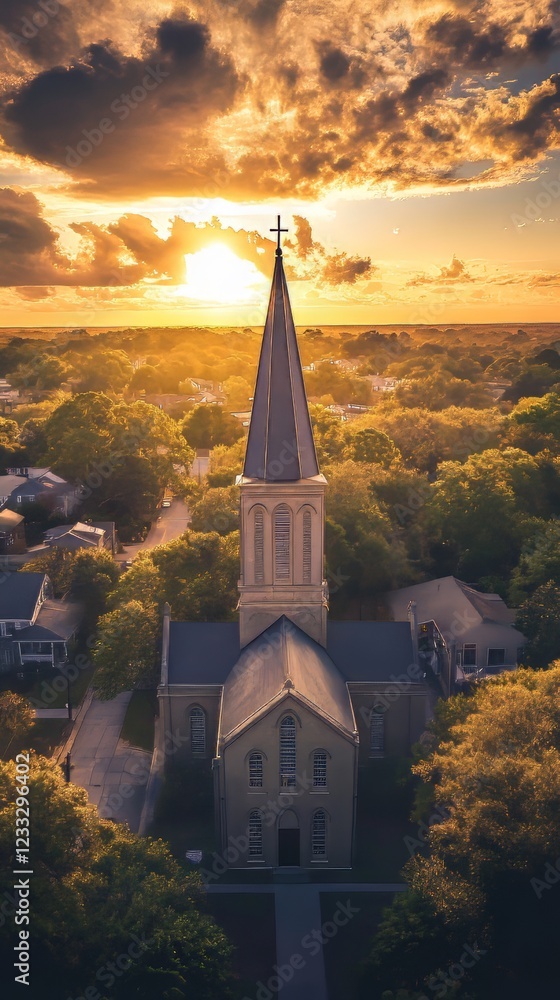 Obraz premium Church steeple at sunset