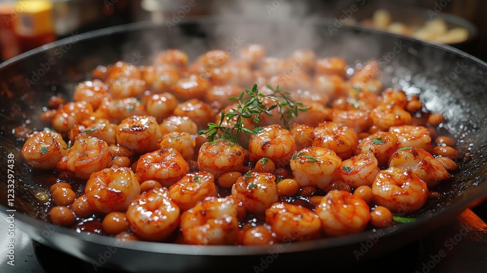 Spicy Shrimp and Peanut Stir-fry in a Black Pan Spicy Shrimp and Peanut Stir-fry in a Black Pan