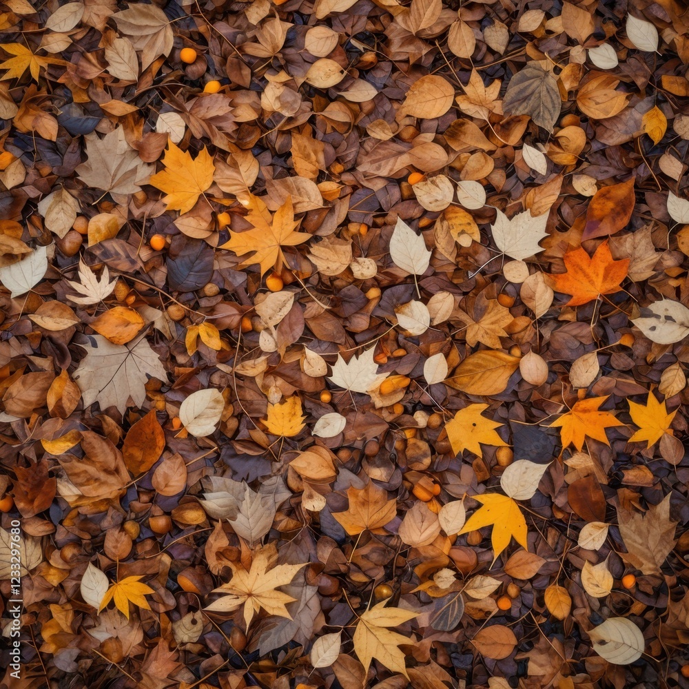 Patchwork of brown and orange leaves covers the ground in autumn Patchwork of brown and orange leaves covers the ground in autumn