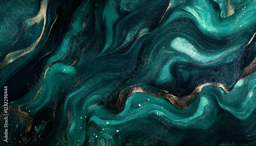 Abstract Emerald Green Gold Swirl Painting Texture