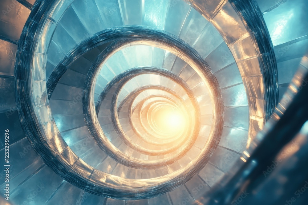 Fototapeta premium Spiral Staircase with Dramatic Lighting and Textured Surfaces