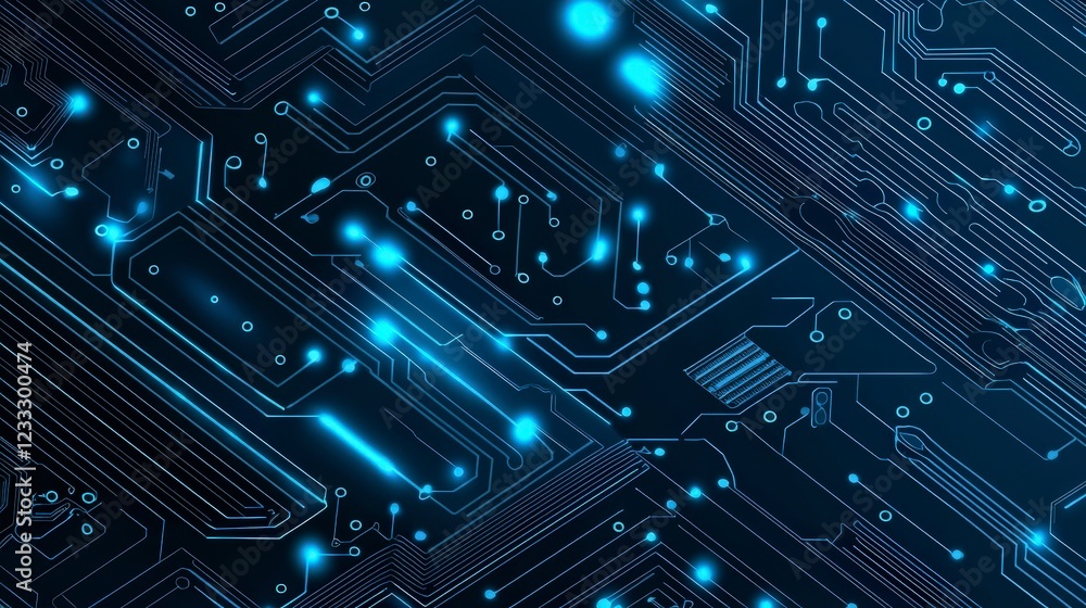 Abstract Circuit Board Design with Bright Blue Lights and Lines Abstract Circuit Board Design with Bright Blue Lights and Lines