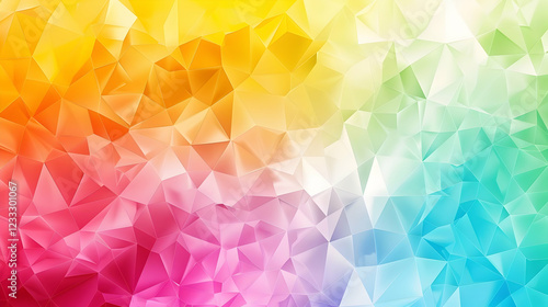 A vibrant, abstract geometric background featuring a spectrum of colors in a triangular pattern.