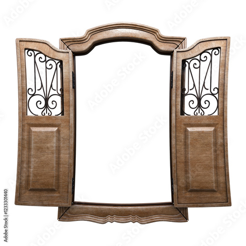 old wooden portal with metal details