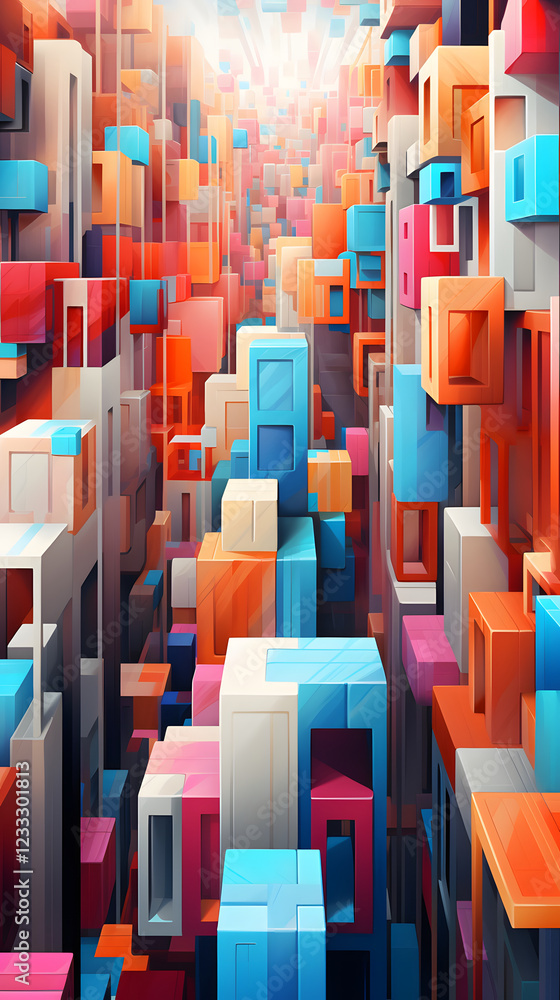 Obraz premium Digital colorful geometry city abstract art design graphic poster background