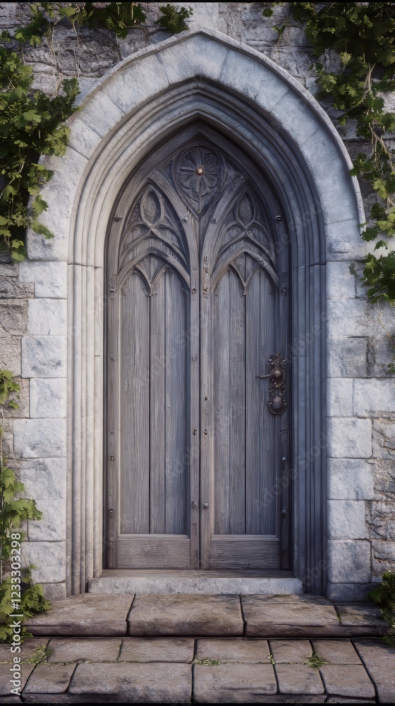Ancient Gothic arched wooden door Ancient Gothic arched wooden door