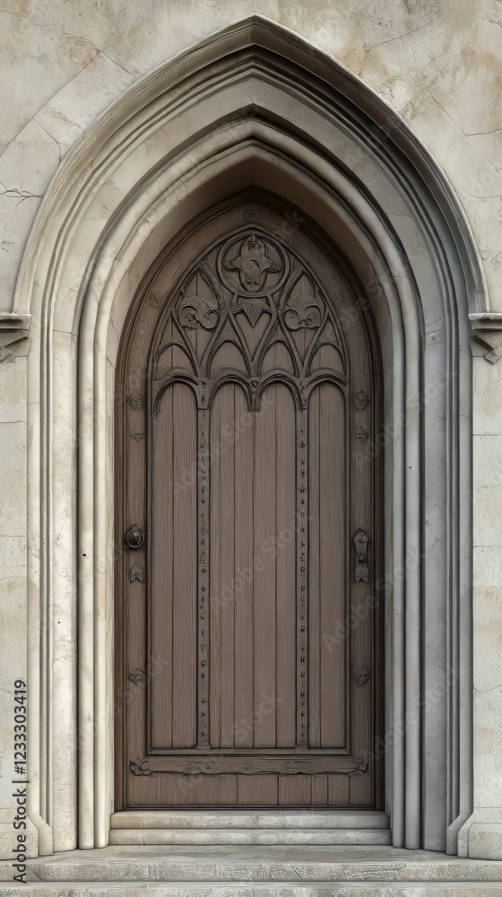 Fototapeta premium Ornate arched wooden door in stone