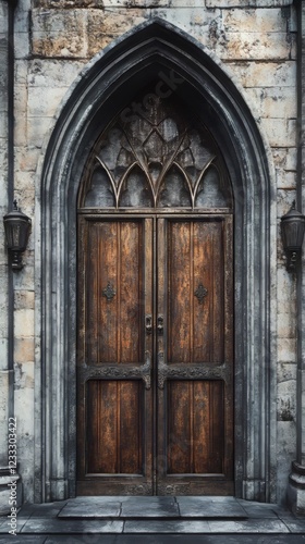 Ancient wooden doors in stone archway