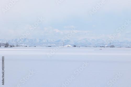 Fotografie 薄日さし優しい色合いを放つ農地の雪景色　岩見沢市北村