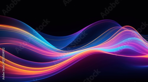 Radiant digital waves shine with neon pink and blue tones on a dark background 