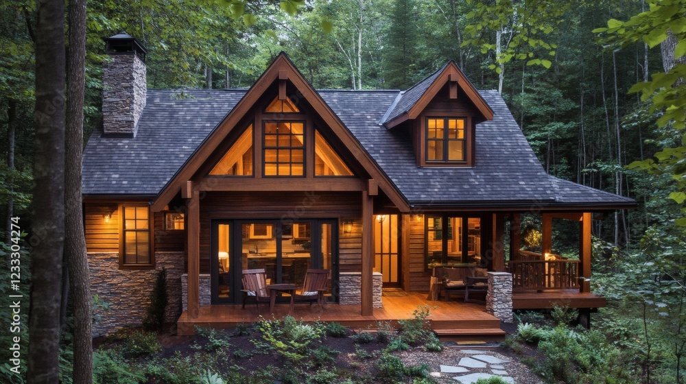 Luxurious Log Cabin in the Woods at Dusk Luxurious Log Cabin in the Woods at Dusk