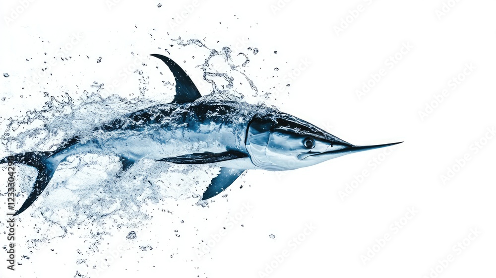 Naklejka premium Jumping swordfish with water splash isolated on white background