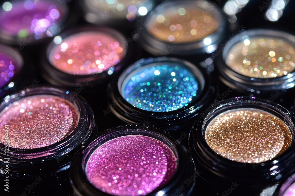 Shimmering Glitter Eye Shadow Pots in Vibrant Colors and Textures Shimmering Glitter Eye Shadow Pots in Vibrant Colors and Textures