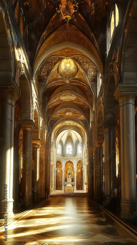 Obraz premium Sunlit grandeur of a cathedral nave